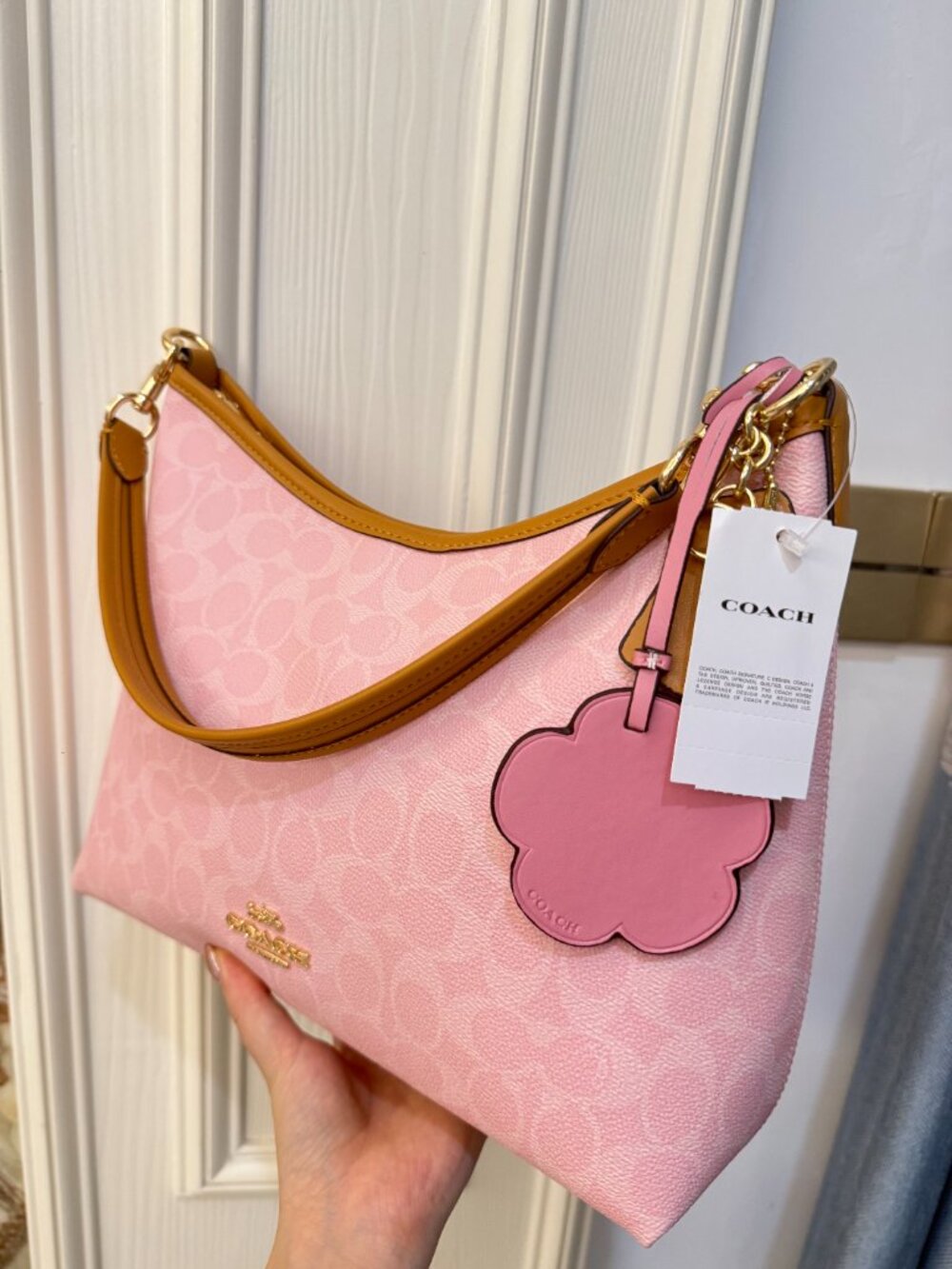 NWT Coach Gold/Powder Pink Laurel Shoulder Bag With Charms CEL12 - Picture 4 of 8